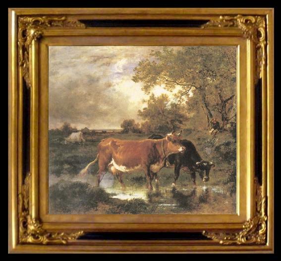 framed  Emile Van Marcke de Lummen Cows in a landscape, Ta010